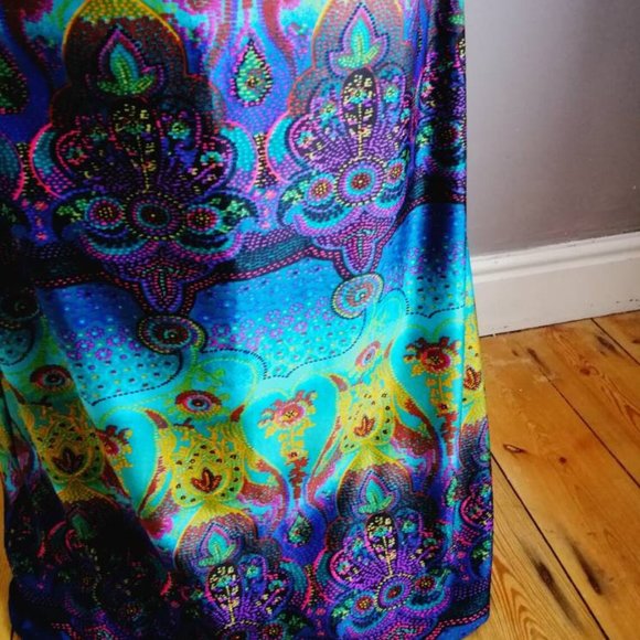 Gorgeous vintage 70s maxi skirt-bold Bohemian print M - Picture 2 of 5